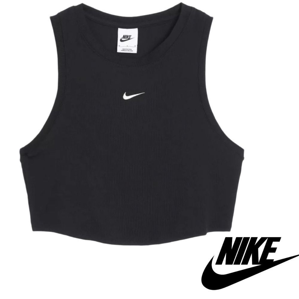 Nike Essential Women Size Small Black Tight Fit Cropped Rib Tank Top FB8279-010